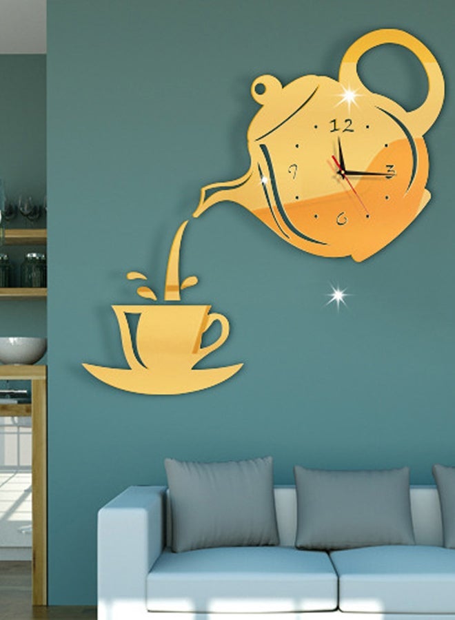 3D Acrylic Teapot Design DIY Removable Sticker Giant Wall Clock Gold 40x60x50centimeter