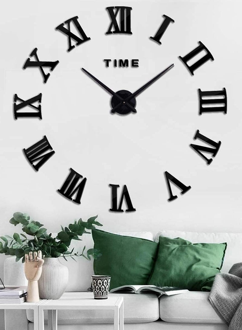 32 Inches Roman Numerals Wall Clock 3D Modern DIY Interior Acrylic Wall Clock 3D Mirror DIY Silver