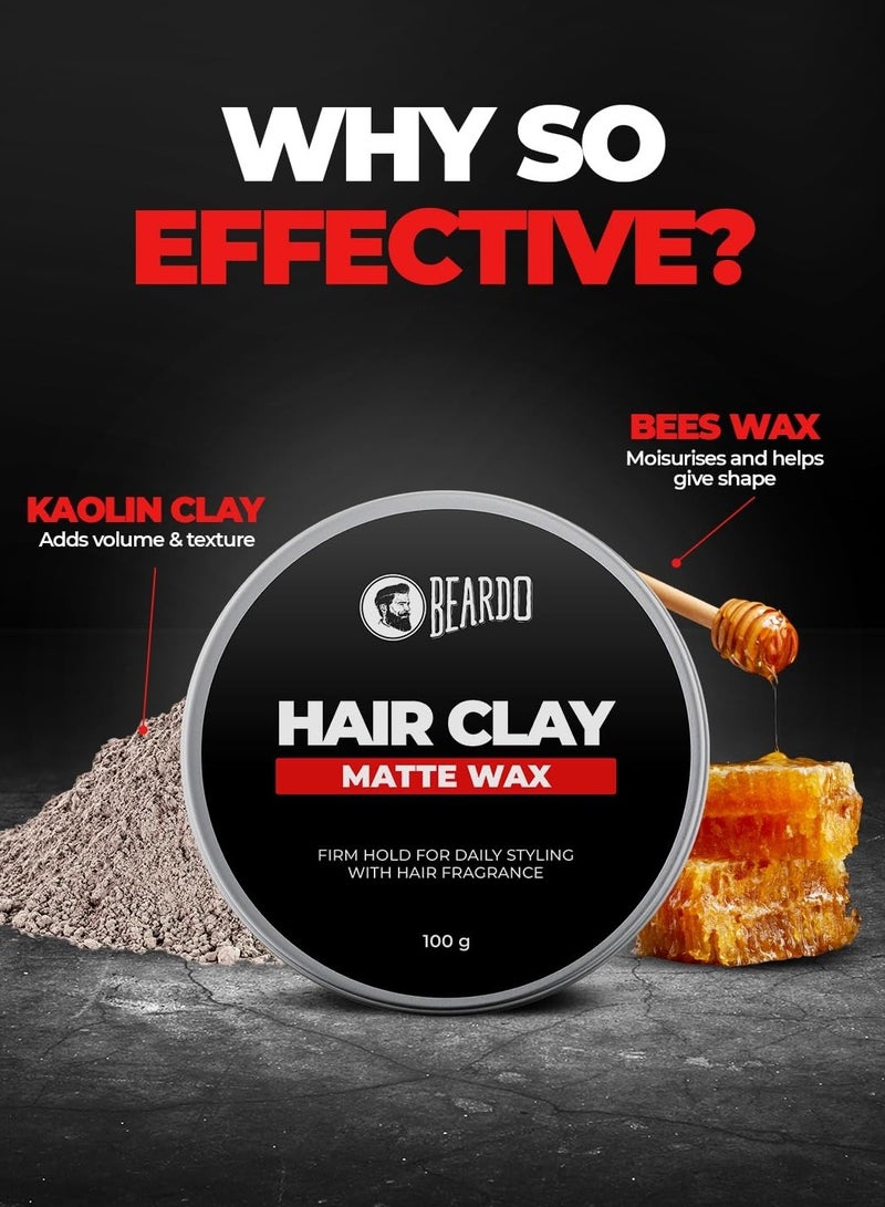 Beardo Hair Clay Wax for Men, 100 gm | Hair Clay for men | Styling Wax | Volumizing | Strong Hold | Restylable |Matte Finish | Easy to Wash Off | Texture Clay for Men