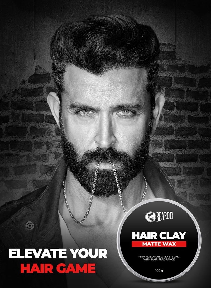 Beardo Hair Clay Wax for Men, 100 gm | Hair Clay for men | Styling Wax | Volumizing | Strong Hold | Restylable |Matte Finish | Easy to Wash Off | Texture Clay for Men