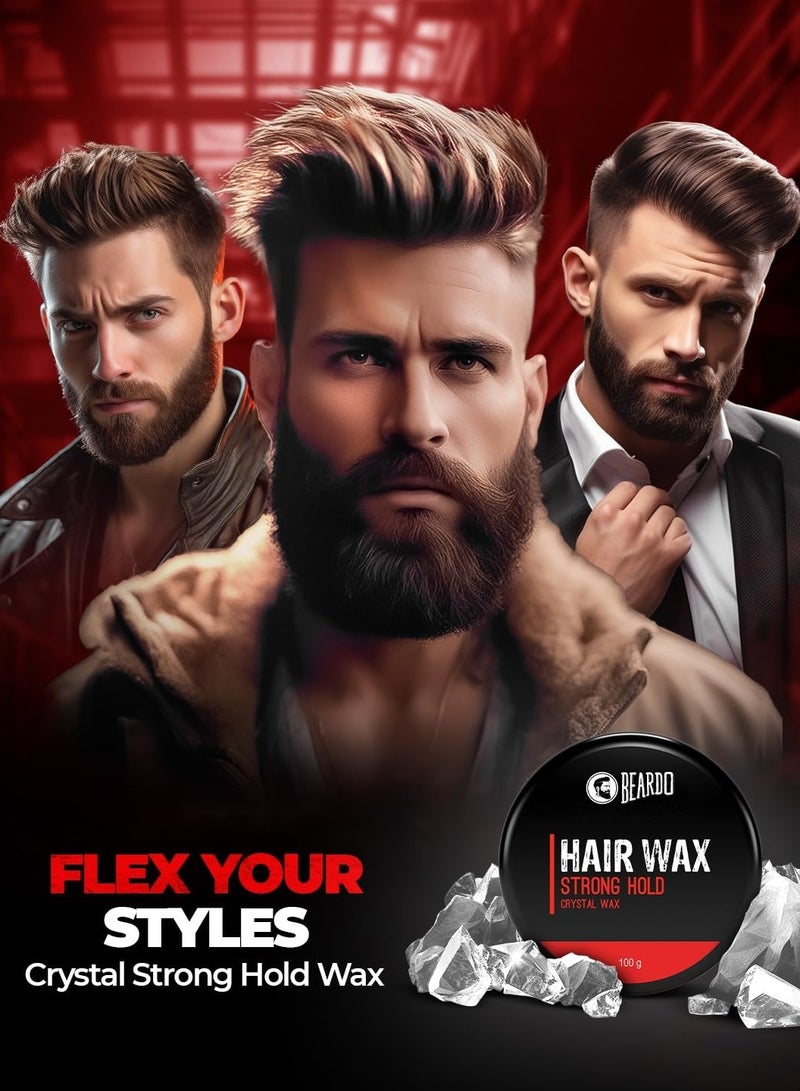 Beardo Stronghold Hair Wax For Men, 100 gm | Crystal Hair Wax with Aloe Vera & Castor Oil | Hair Wax Men | Hair Styling Wax for Glossy Finish & Shine | Strong Hold Hair Wax