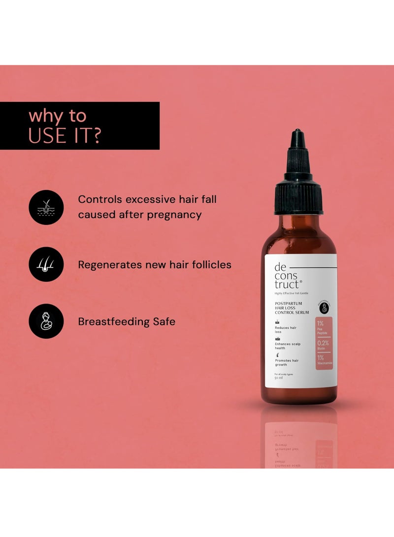 Deconstruct Postpartum Hair Loss Control Serum with Biotin and Contains 1% Pea Peptide + 1% Niacinamide | For hair fall after pregnancy | Breastfeeding Safe | 50ml