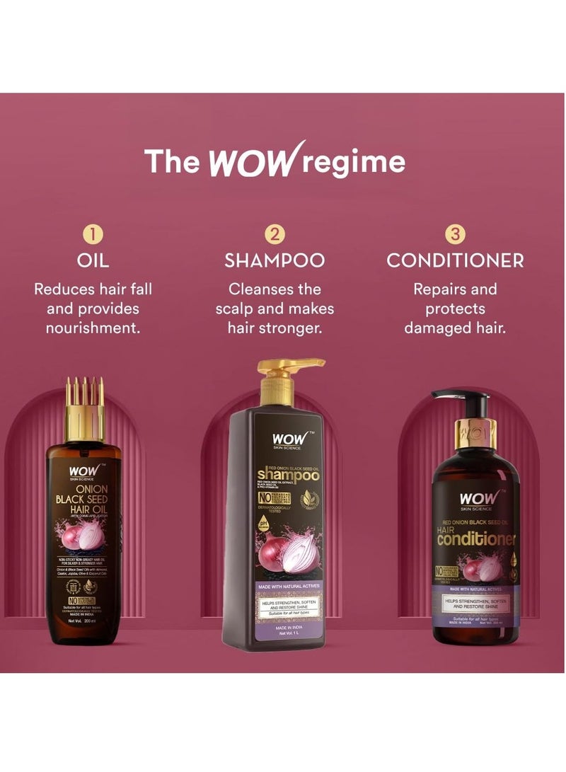 WOW Skin Science Onion Oil Shampoo with Red Onion Seed Oil Extract, Black Seed Oil & Pro-Vitamin B5 | Controls Hair fall | Helps Strengthen Hair | No Sulphate No Paraben | For Men & Women - 1ltr