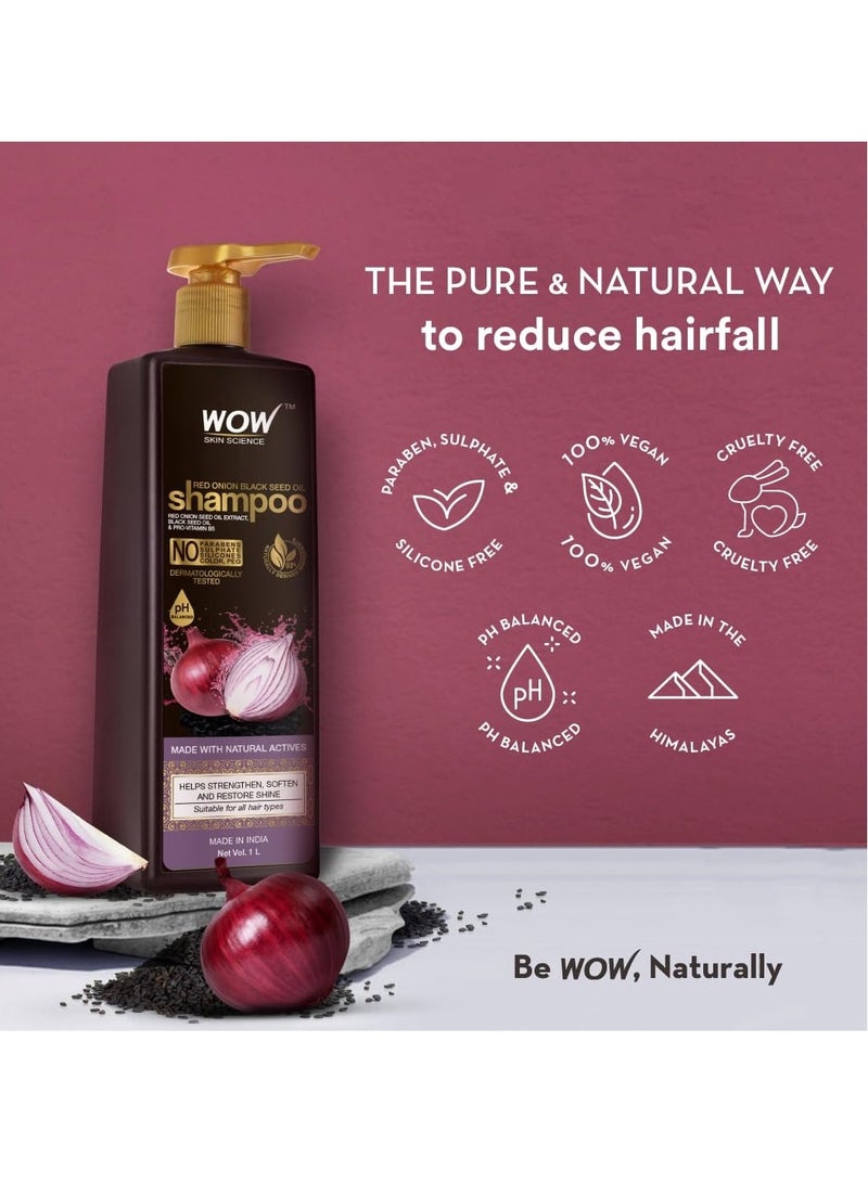 WOW Skin Science Onion Oil Shampoo with Red Onion Seed Oil Extract, Black Seed Oil & Pro-Vitamin B5 | Controls Hair fall | Helps Strengthen Hair | No Sulphate No Paraben | For Men & Women - 1ltr