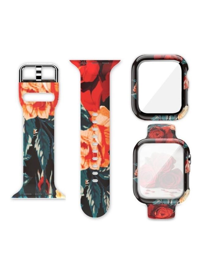 Silicone Printing Integrated Replacement Case with Watchband For Apple Watch Series 3/2/1 42mm Red Rose