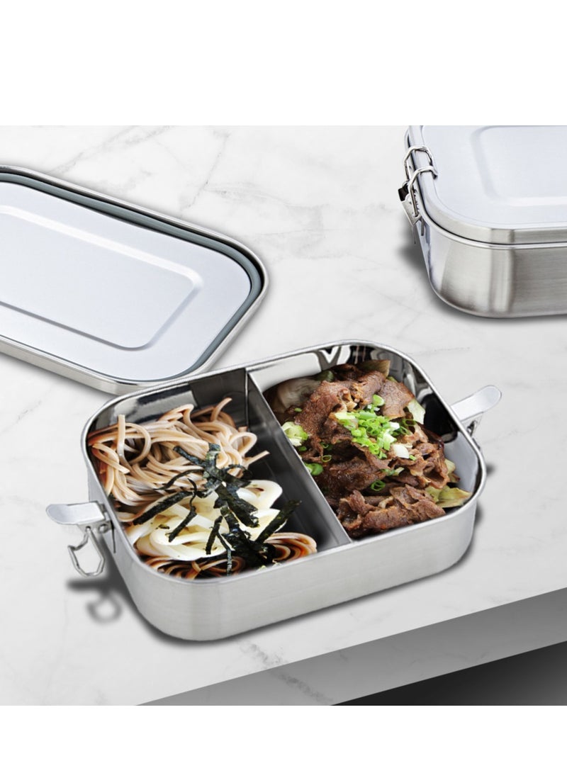 304 Stainless Steel Lunch Container- 2 Compartment Metal Lunch Container，Metal Bento Box for Kids & Adults,800ML,Dishwasher Safe