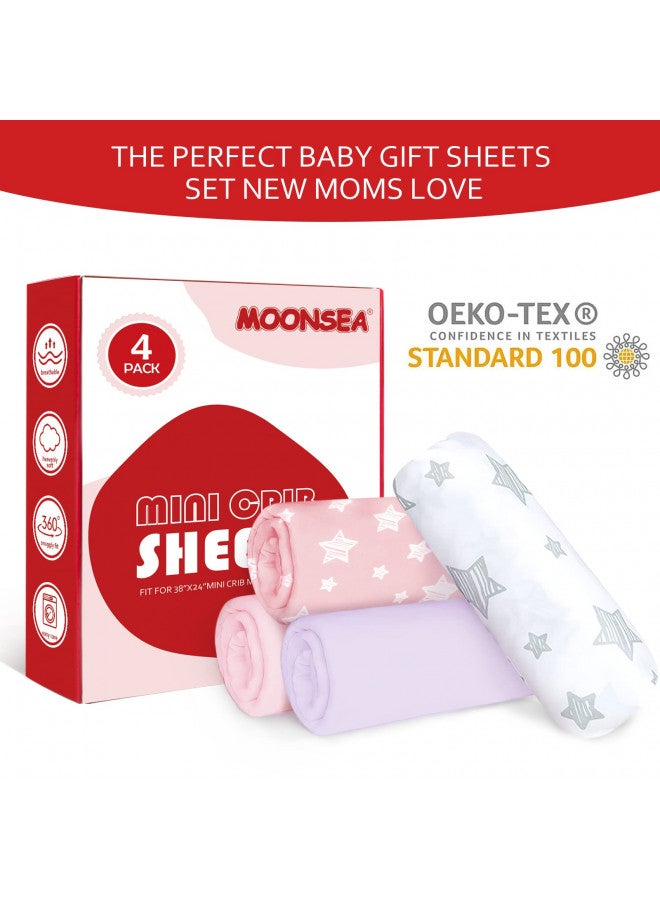 Mini Crib Sheets Fitted 4 Pack For Girls (38