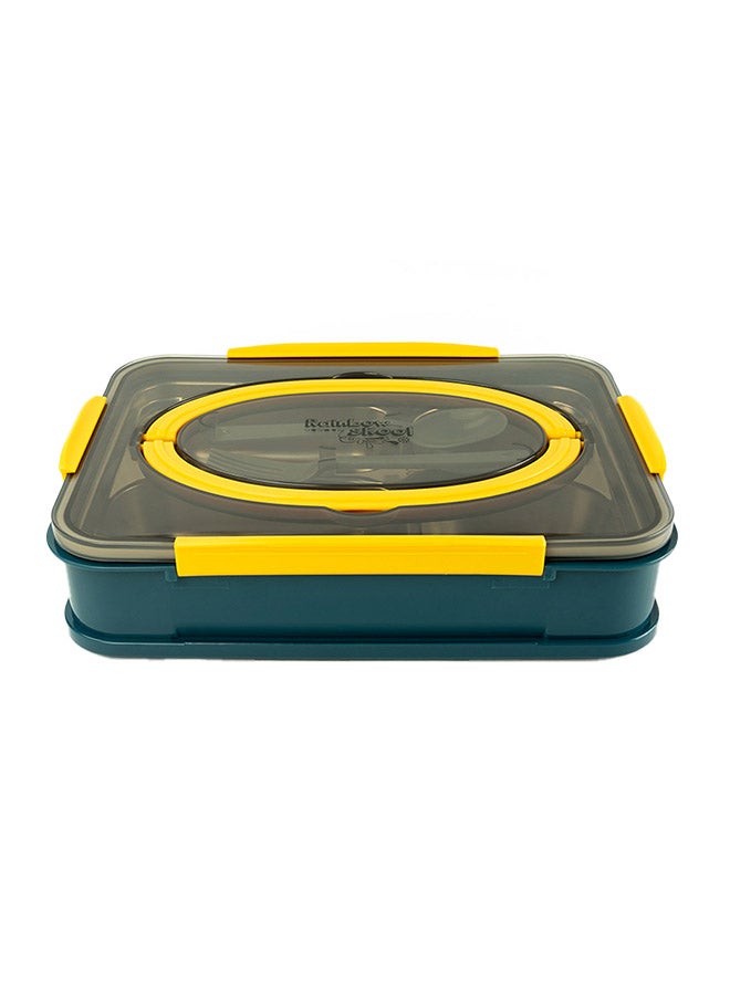 4 Compartment Stainless Steel Lunchbox, Green & Yellow