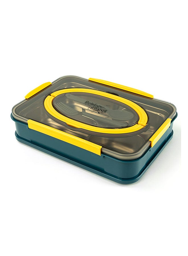 4 Compartment Stainless Steel Lunchbox, Green & Yellow