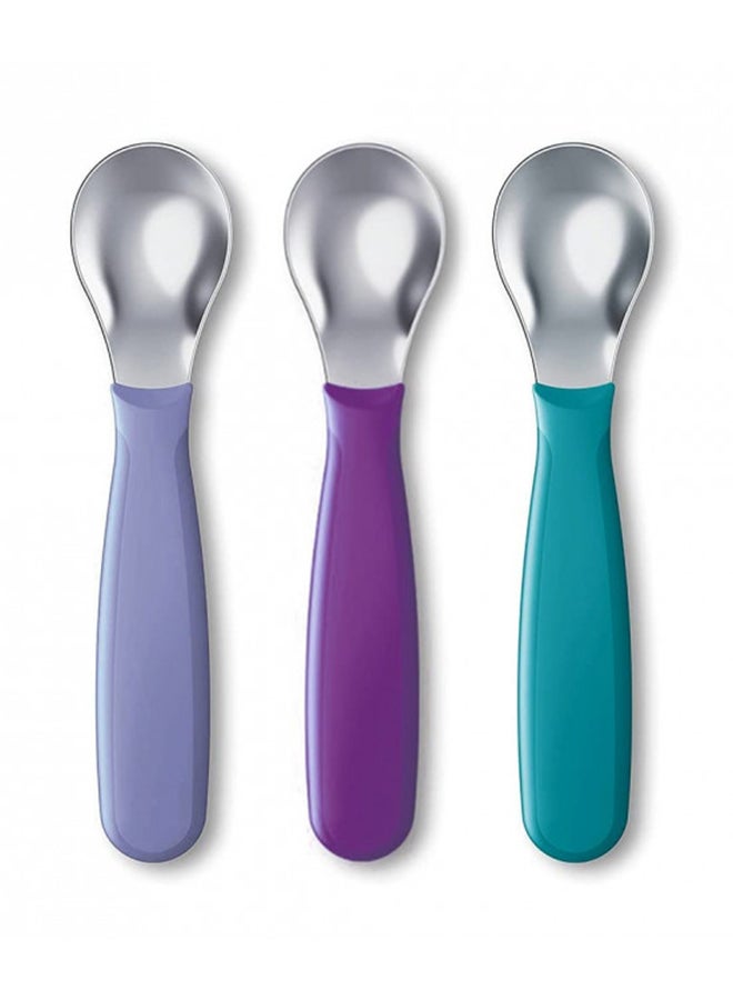 Kiddy Cutlery Spoons, 3 Pack, 18+ Months Purple And Green (Purple And Green)