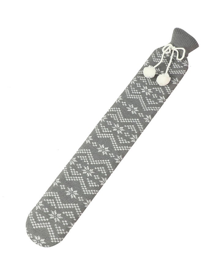 Long Strip Rubber Hot Water Bottle With Cotton Knit Cover - Grey