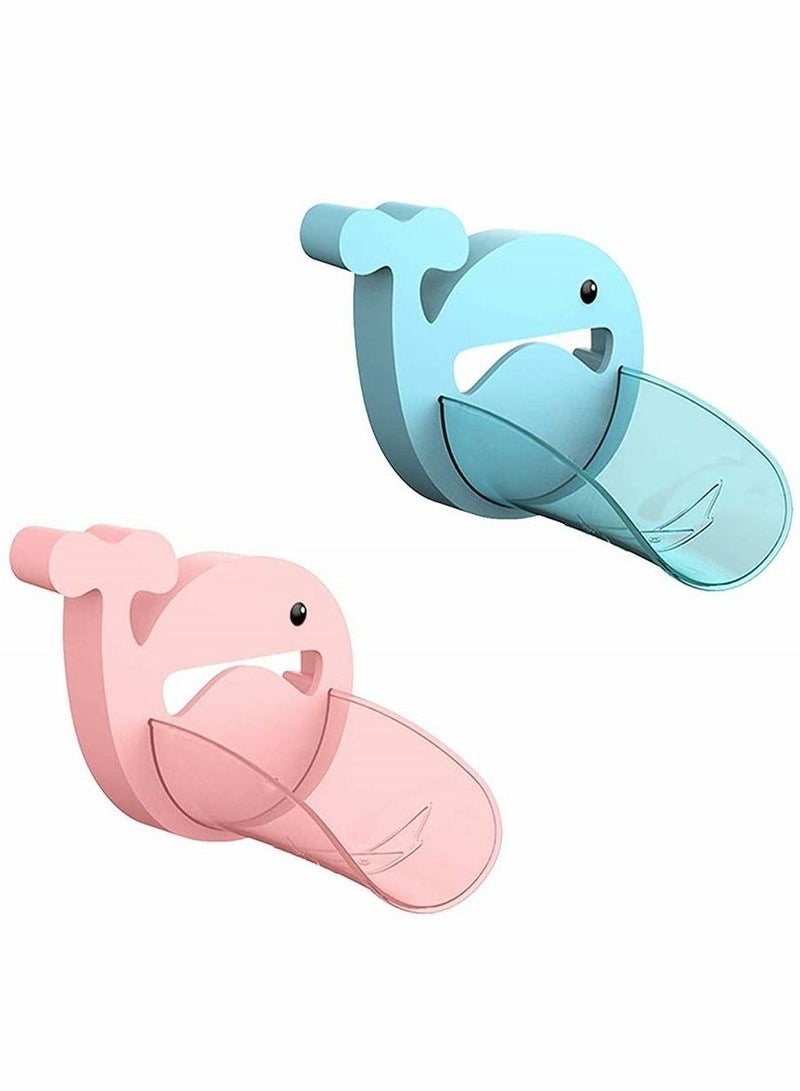 Faucet Extender, Bathroom Extension Spout Accessories, Faucet Extender Sink, for Kids Adapter Easy Assembly, for Kitchen Cartoon Whale Faucet Cover, 2PCS (Blue & Pink)