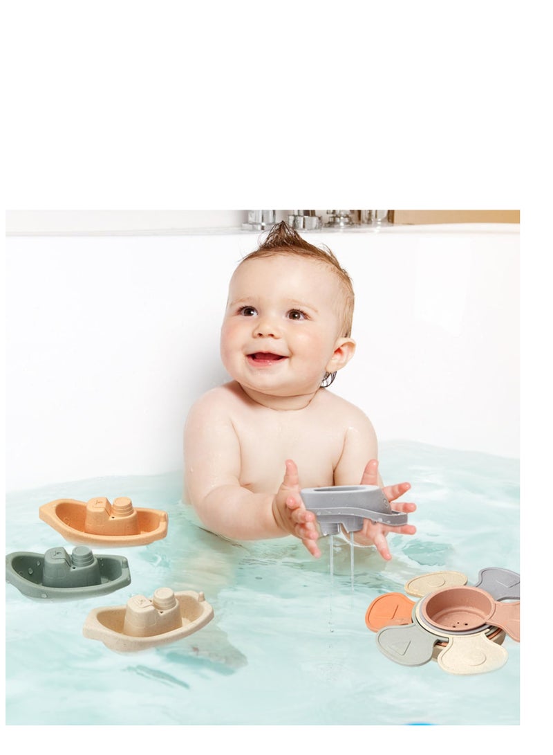 Bath Toys Floating Boats with Bathing Spoon 11 PCS Bathtub Mold Free Bath Toy for Babies Water Table Toys Toddler Birthday Gift for Preschool Boys  Girls