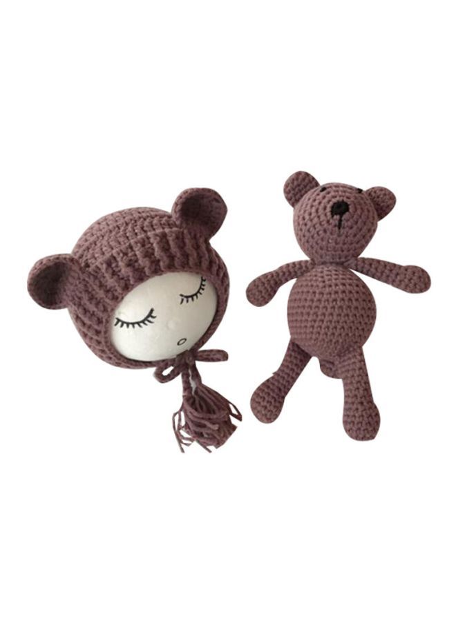 Crochet Knitted Hat And Bear Toy Set