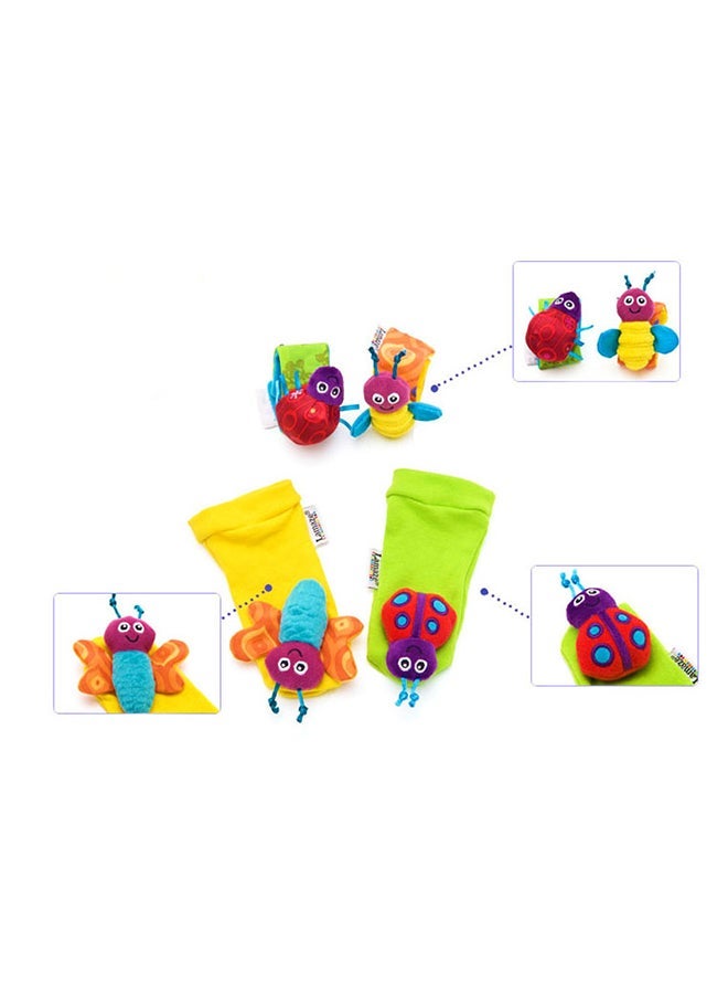 4-Piece Infant Socks And Wrist Rattle Soft Toy