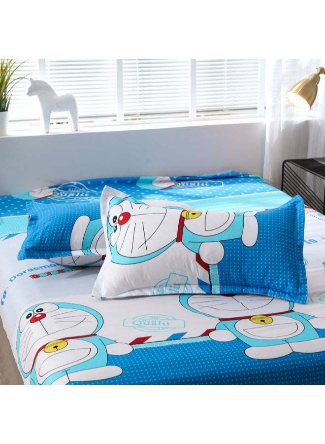 3-Pieces Of Doraemon Bedding Set polyester Blue/White