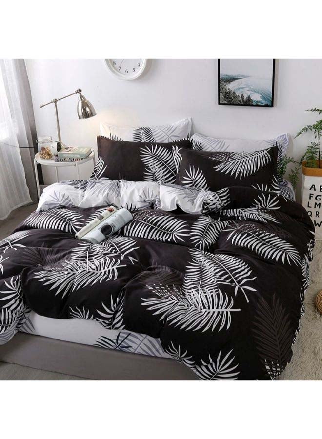 4-Piece European Style Bedding Set Polyester Black/White