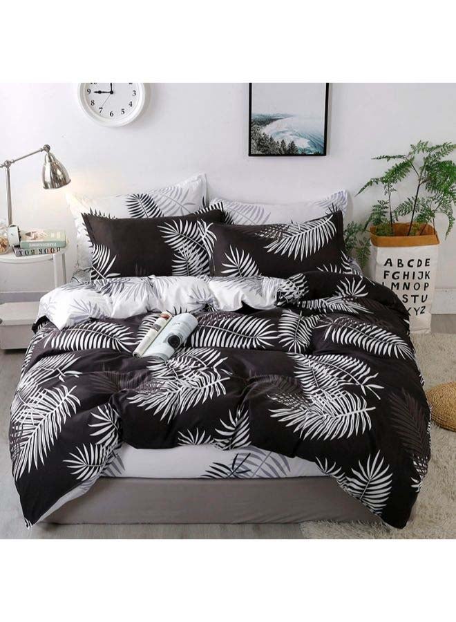 4-Piece European Style Bedding Set Polyester Black/White