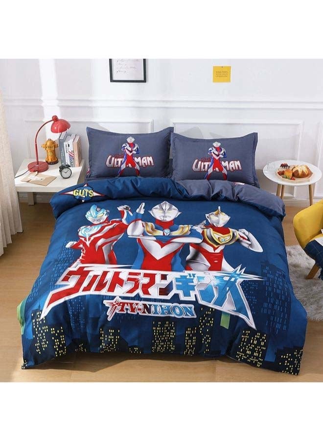 4-Piece Printed Duvet Cover Set Polyester Blue Single