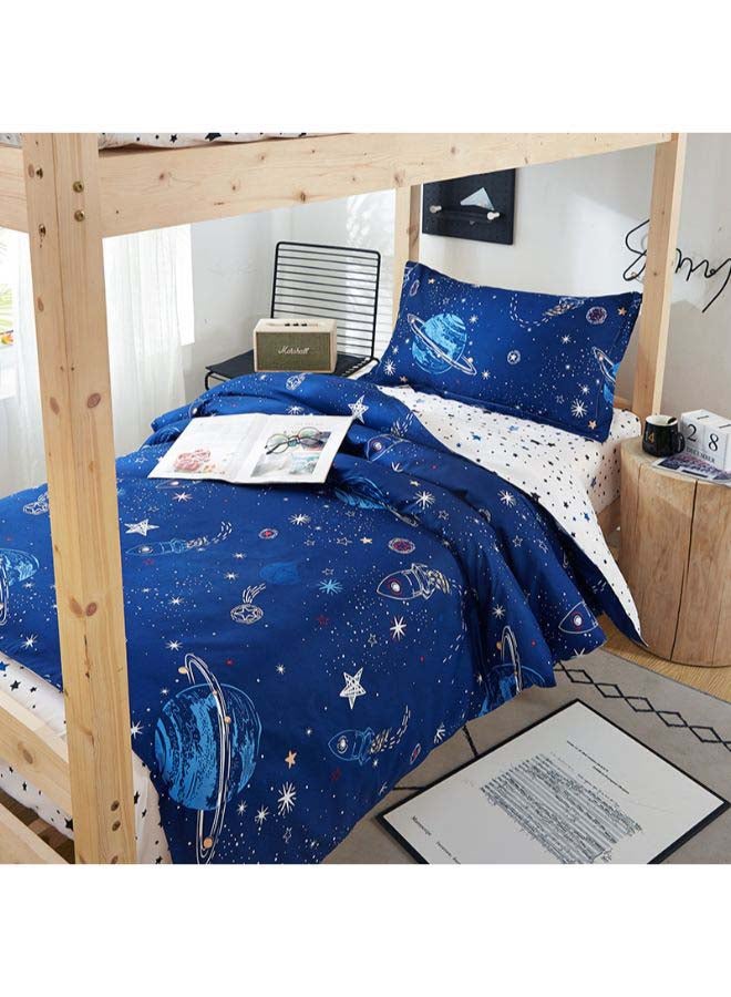 4-Piece European Style Galaxy Theme Printed Duvet Cover Set Polyester White/Blue Single