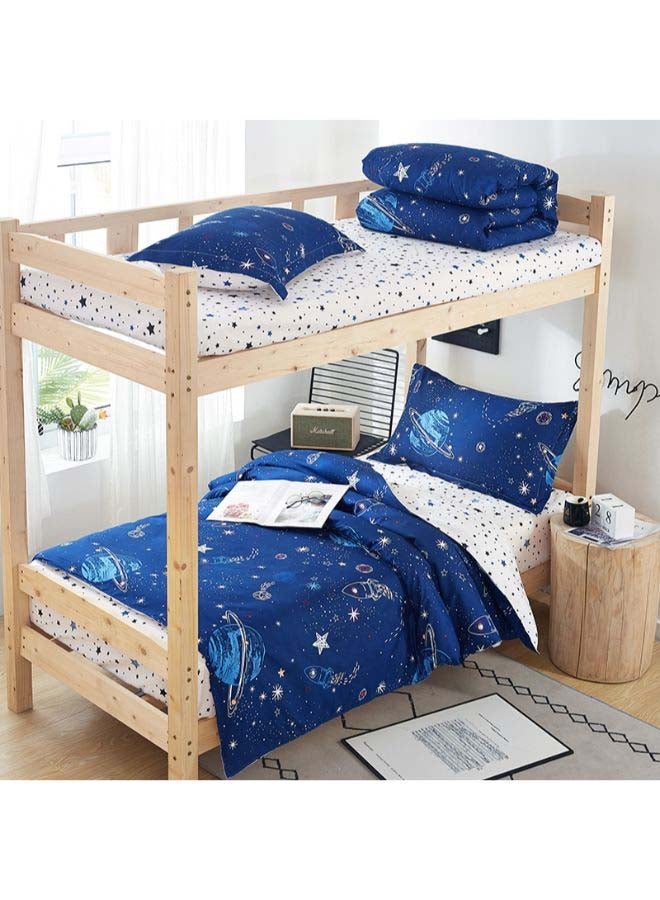 4-Piece European Style Galaxy Theme Printed Duvet Cover Set Polyester White/Blue Single