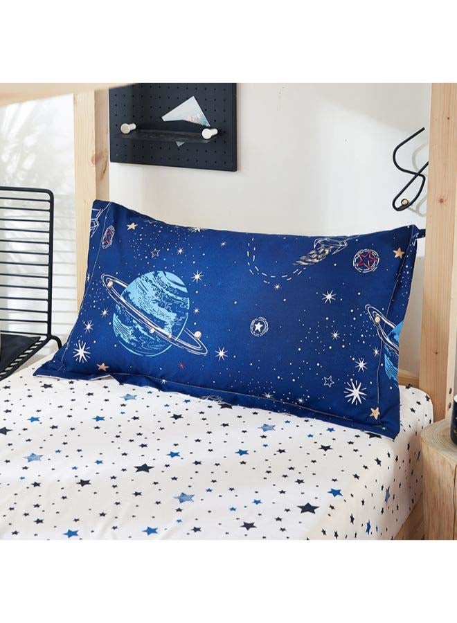 4-Piece European Style Galaxy Theme Printed Duvet Cover Set Polyester White/Blue Single