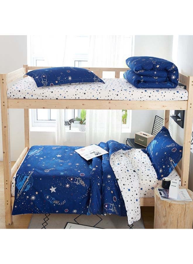 4-Piece European Style Galaxy Theme Printed Duvet Cover Set Polyester White/Blue Single