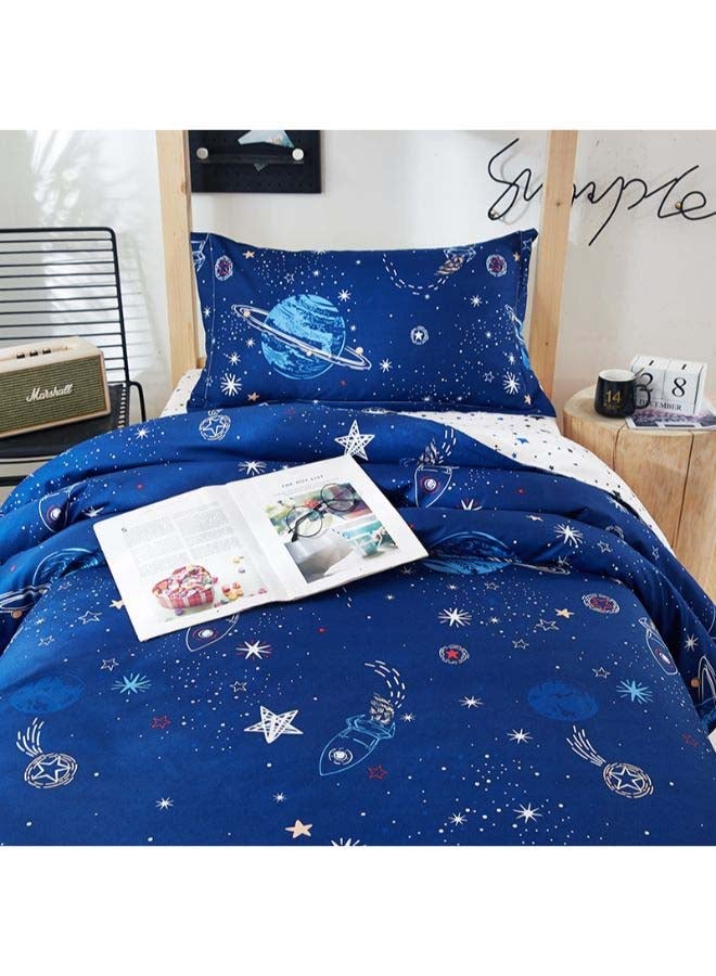 4-Piece European Style Galaxy Theme Printed Duvet Cover Set Polyester White/Blue Single