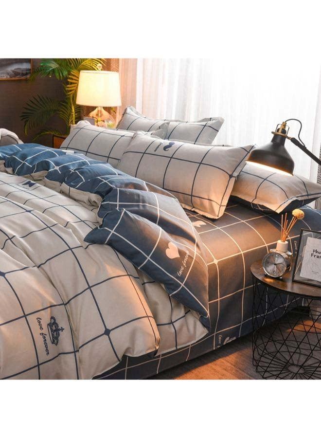 4-Piece European Style Printed Duvet Cover Set polyester Beige/Blue