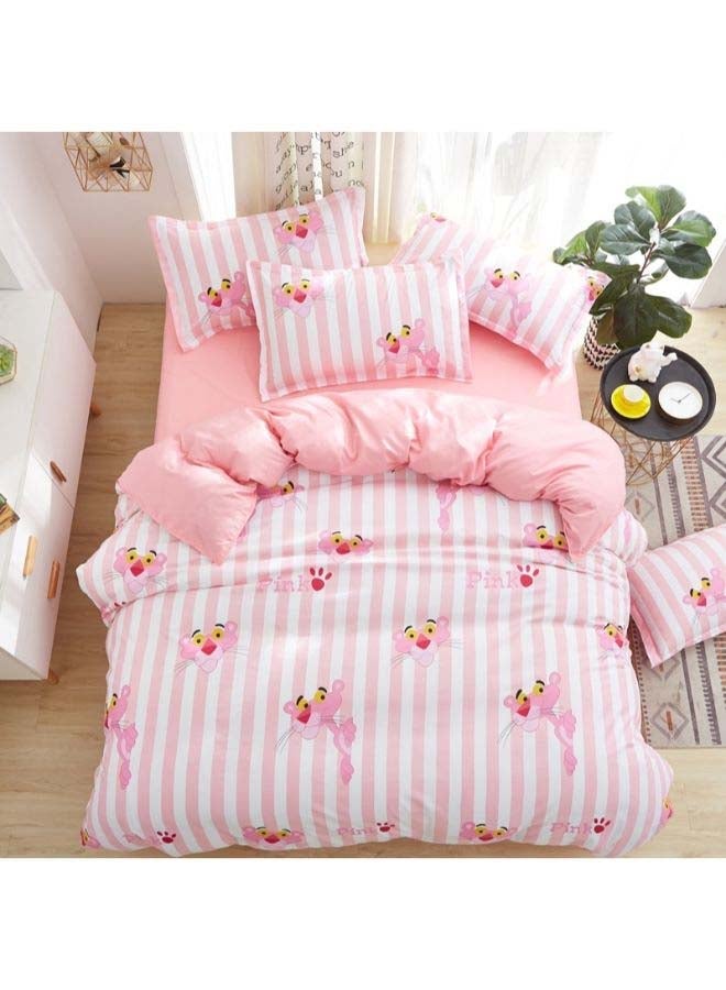 4-Piece Printed Duvet Cover Set Polyester Pink/White