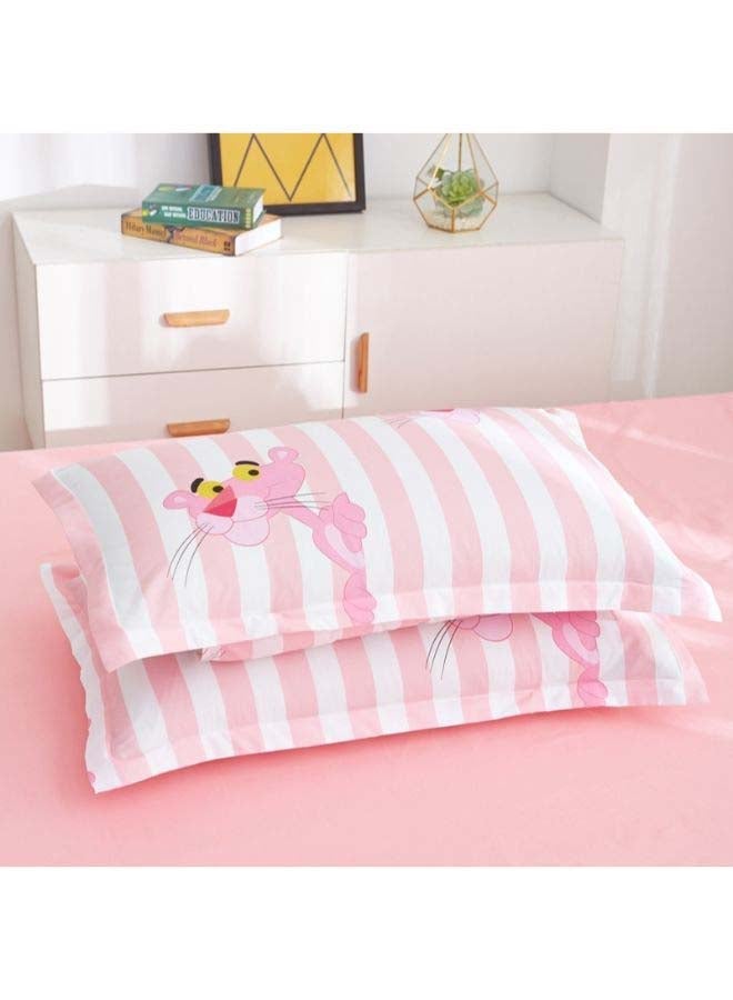 4-Piece Printed Duvet Cover Set Polyester Pink/White