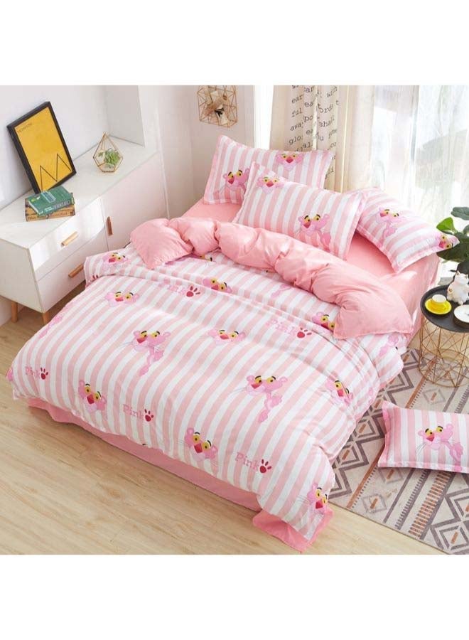 4-Piece Printed Duvet Cover Set Polyester Pink/White