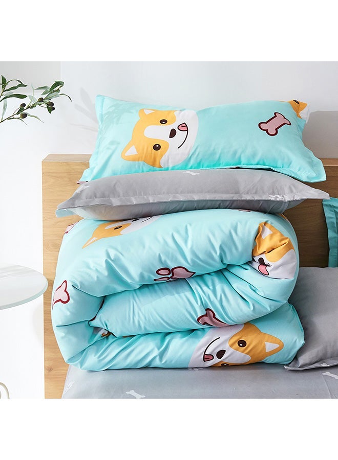 4-Piece Firewood Dog Paradise Design Bedding Set Polyester Blue/Yellow Duvet Cover 150x200 Cm, Bed Sheet 160x220 Pillow 48x75cm