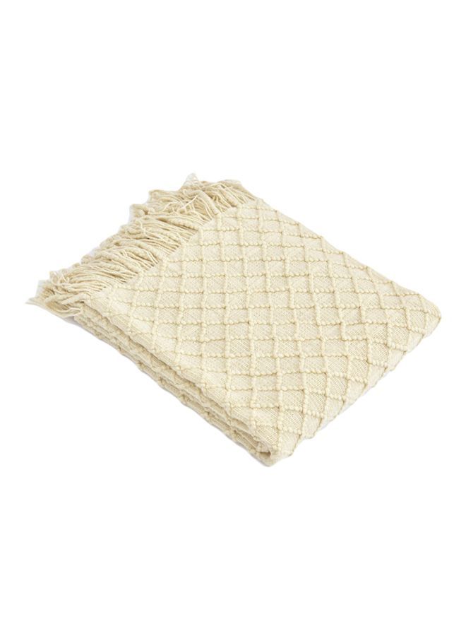 Tassel Design Knitted Blanket Cotton Beige 130x170centimeter