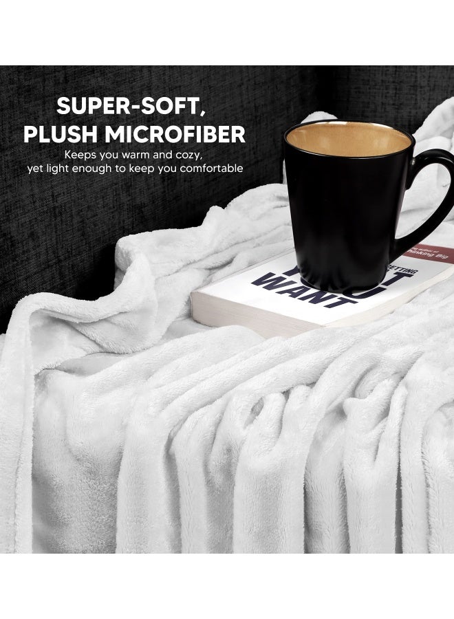 Fleece Blanket Queen Size White 300Gsm Luxury Bed Blanket Anti-Static Fuzzy Soft Blanket Microfiber  90X90 Inches