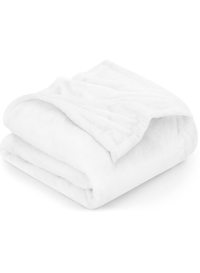 Fleece Blanket Queen Size White 300Gsm Luxury Bed Blanket Anti-Static Fuzzy Soft Blanket Microfiber  90X90 Inches