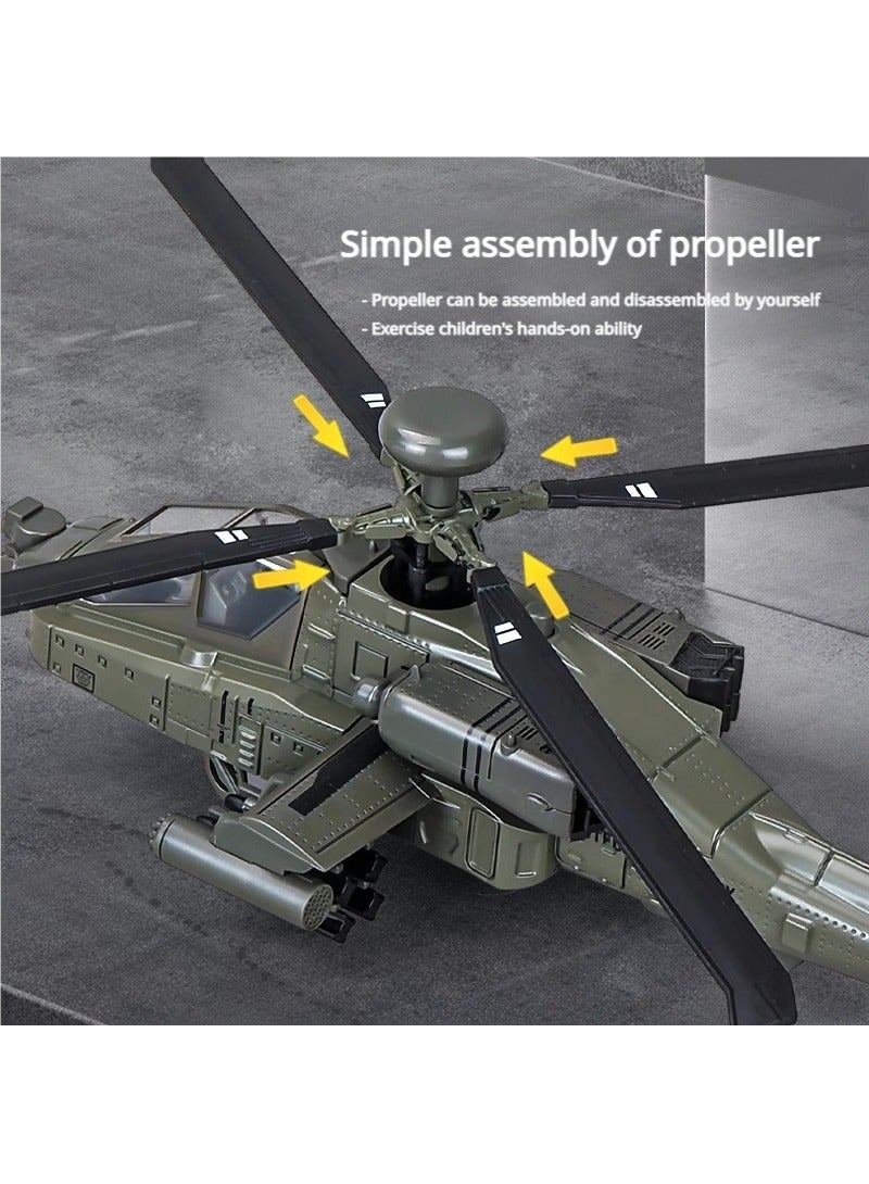 1:64 Apache Helicopter Alloy Model Toy - Model Plane - Military Helicopter Toy - Air Force Combat Fighter Model With Lights And Sounds - Army Plane Toys For Kids Boys Girl Gift