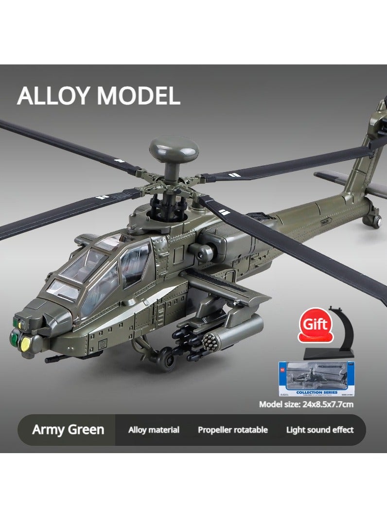 1:64 Apache Helicopter Alloy Model Toy - Model Plane - Military Helicopter Toy - Air Force Combat Fighter Model With Lights And Sounds - Army Plane Toys For Kids Boys Girl Gift