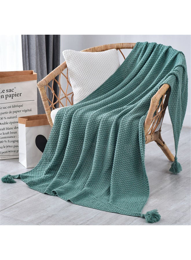 Tassel Design Warm Blanket Polyester Turquoise 130x170cm