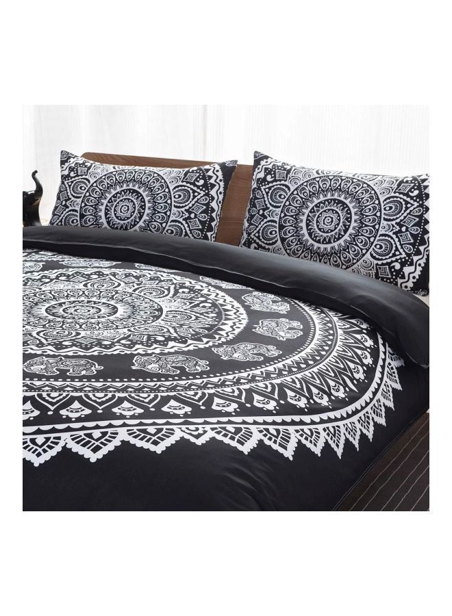 3-Piece Ethnic Styled Bed Cover Set Polyester Black/White Full