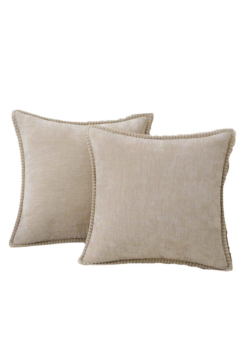 2-Pack Chenille Soft Throw Pillow Cover 45 x 45 cm Pillow Cover without Inner Core, Square Pillow Cover with Stitched Edges, Suitable for Sofa Bed (Off white)