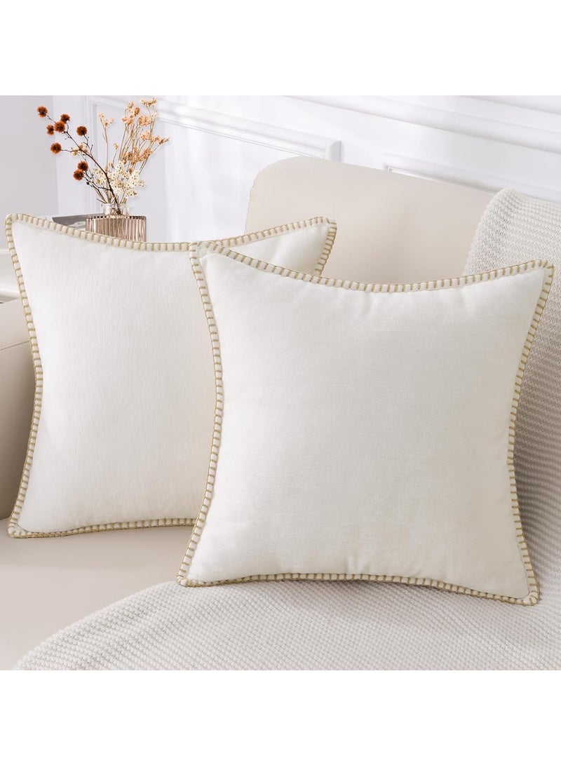 2-Pack Chenille Soft Throw Pillow Cover 45 x 45 cm Pillow Cover without Inner Core, Square Pillow Cover with Stitched Edges, Suitable for Sofa Bed (Off white)