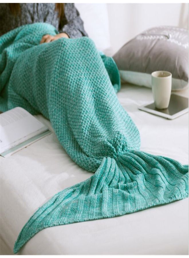 Mermaid Tail Style Woolen Knitted Blanket Cotton Green 70 x 140centimeter