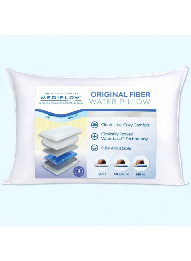 Mediflow Fiber Water Pillow - Adjustable Pillow for Neck Pain Relief, Pillow for Side, Back, and Stomach Sleepers, The Original Inventor of The Water Pillow, Clinically Proven Bed Pillow (1 Pillow)