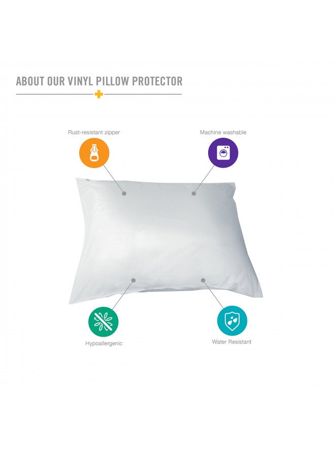 DMI Waterproof Pillow Protector With Zipper, Vinyl Pillow Cover, Travel Pillow Case Cover, Standard, White