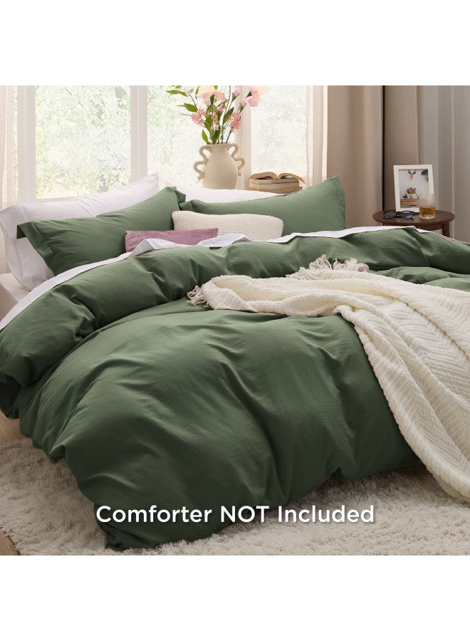 Bedsure Soft Prewashed Duvet Cover Set, 3 Pieces, 1 Duvet Cover 104x90 Inches with Zipper Closure and 2 Pillow Shams, Comforter Not Included, Olive Green, King Size