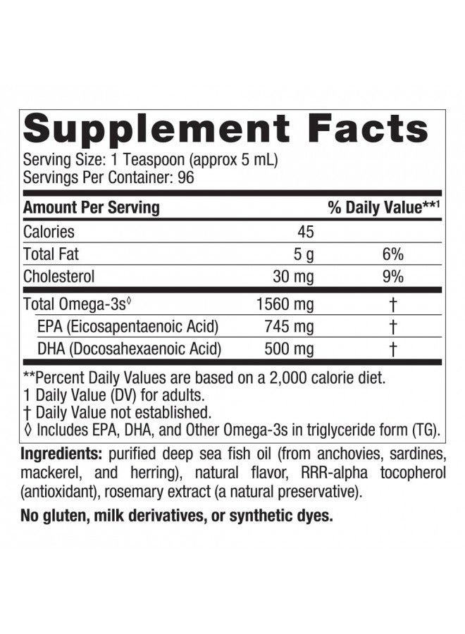 Nordic Naturals Omega-3, Lemon Flavor - 16 oz - 1560 mg Omega-3 - Fish Oil - EPA & DHA - Immune Support, Brain & Heart Health, Optimal Wellness - Non-GMO - 96 Servings