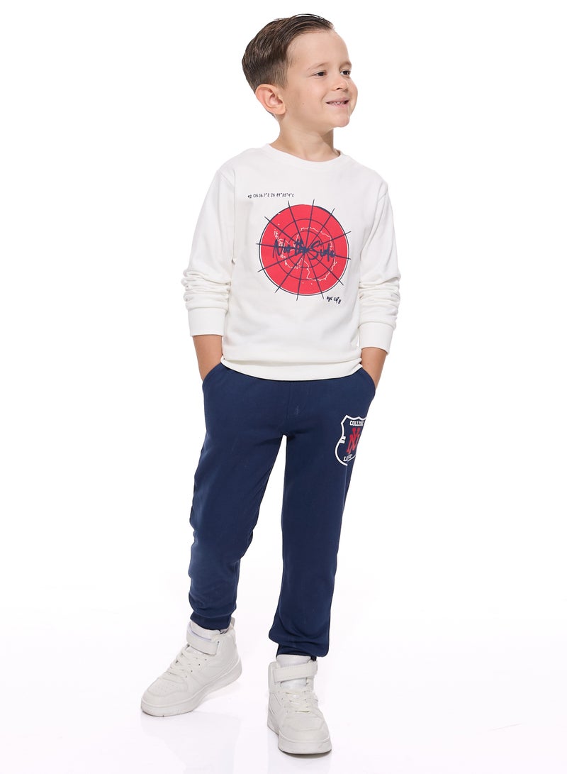 Boys' 2-Piece Sweatshirt and  Jogger Set (2 -8 yrs)  Off White-Navy