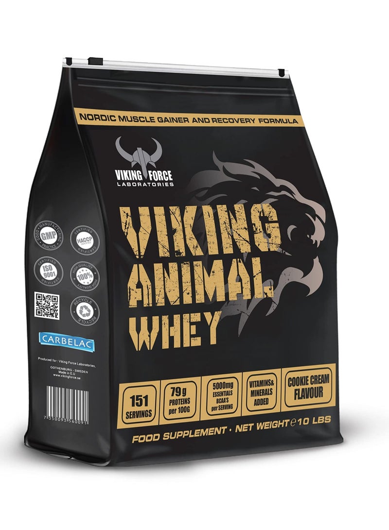 Viking Animal Whey - Nordic Muscle Gainer And Recovery Formula, 10lbs, 151 Servings, 23.7g Protein Per Serving, With Added Vitamins And Minerals - Dark Cookie