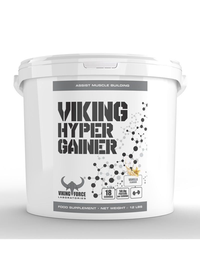 Viking Hyper Gainer- Vanila Flavour Supplement to Assist Muscle Building, 12lb (5.45 Kg), 18 servings, 50 g protein per serving